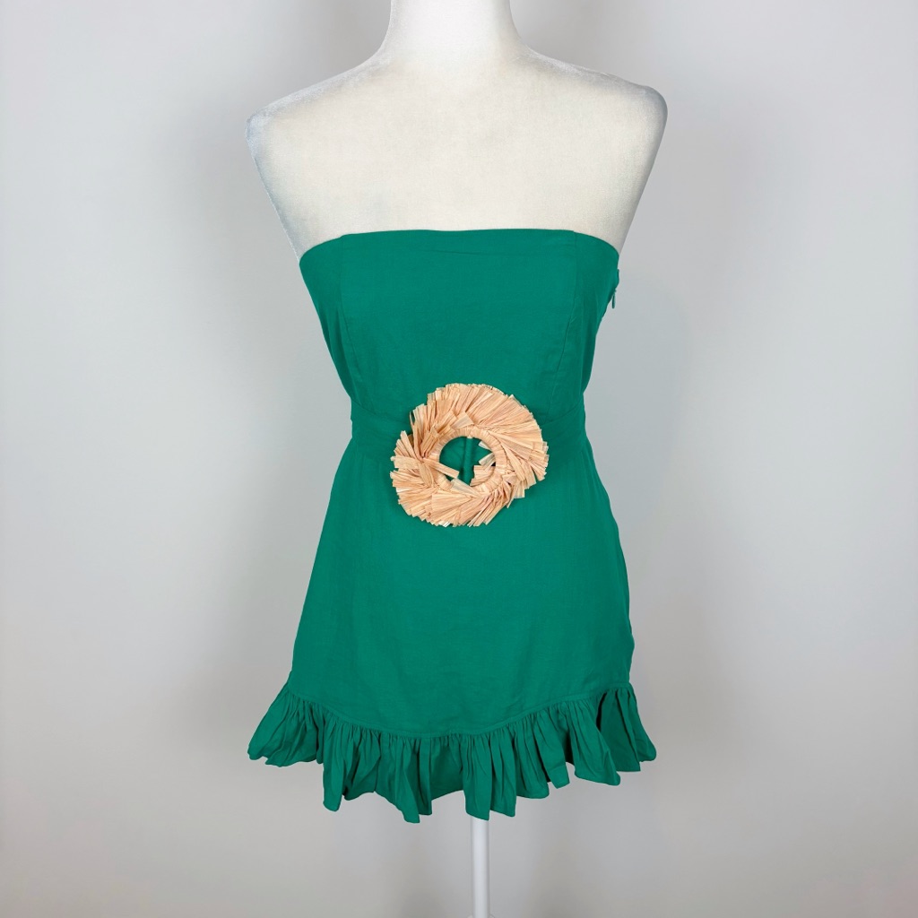 Sundress Francine Dress In Green With Raffia Belt Size Xs